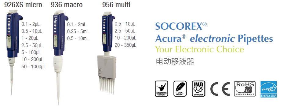 SOCOREX 926微量电动单道可调移液器套装
