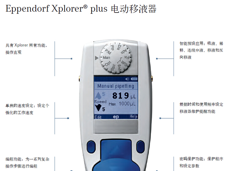 艾本德Eppendorf Xplorer电动单道可调量程移液器（0.5-10ul，486100001