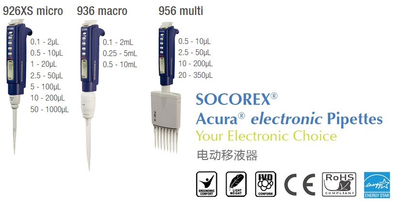 SOCOREX微量电子移液器926.1000/926.0200